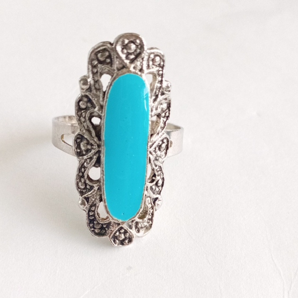 Silver-Tone & Turquoise Blue Statement Ring For Her